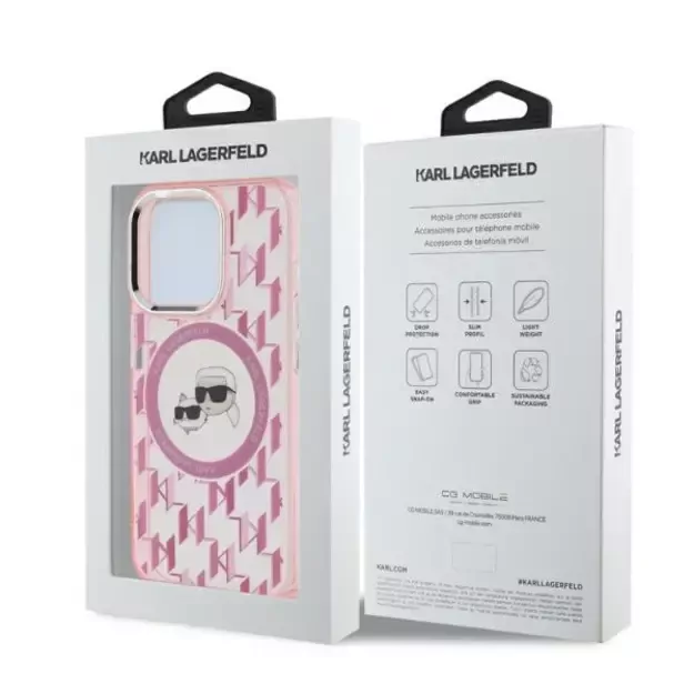 Karl Lagerfeld IML Monogram Karl &amp  Choupette Head MagSafe Case for iPhone 15 Pro Max - Pink 4