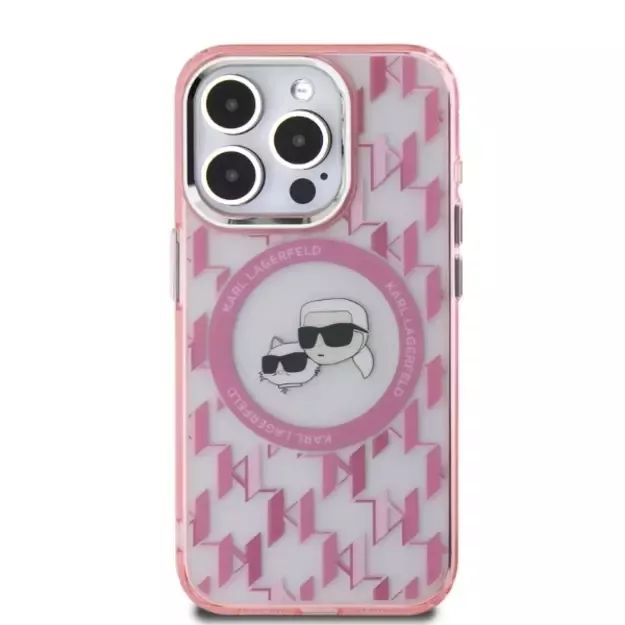 Karl Lagerfeld IML Monogram Karl &amp  Choupette Head MagSafe Case for iPhone 15 Pro Max - Pink 1
