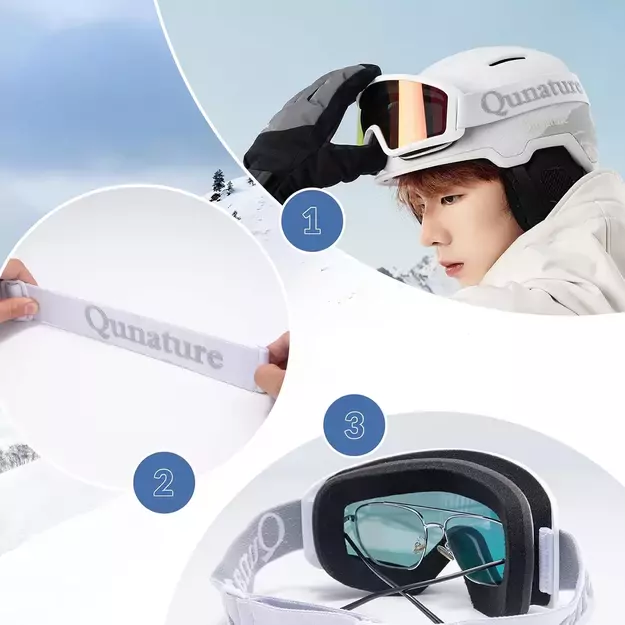 Qunature White Ski Goggles for Adults - White 1