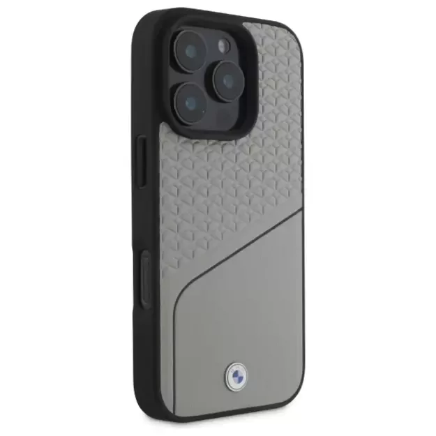 BMW Sign Leather Textured and Line MagSafe Case for iPhone 16 Pro Max - Gray 10
