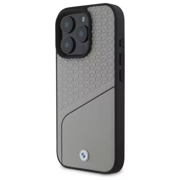 BMW Sign Leather Textured and Line MagSafe Case for iPhone 16 Pro Max - Gray 8