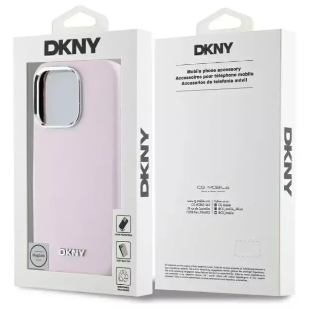 DKNY Liquid Silicone Small Metal Logo MagSafe iPhone 16 Pro Case - Pink 7