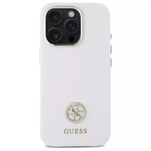 Guess Silicone Logo Strass 4G Case for iPhone 16 Pro Max - White 9