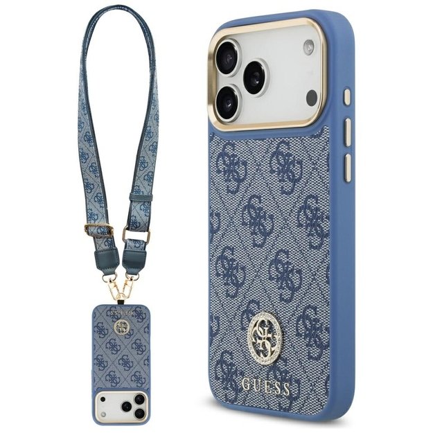Guess 4G Strass Logo &amp  Big Strap Metal Buttons MagSafe Case for iPhone 17 Pro Max - Blue