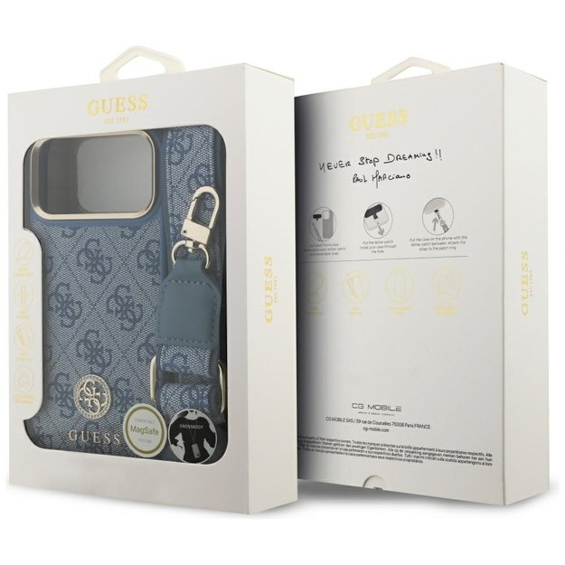 Guess 4G Strass Logo &amp  Big Strap Metal Buttons MagSafe Case for iPhone 17 Pro Max - Blue 8