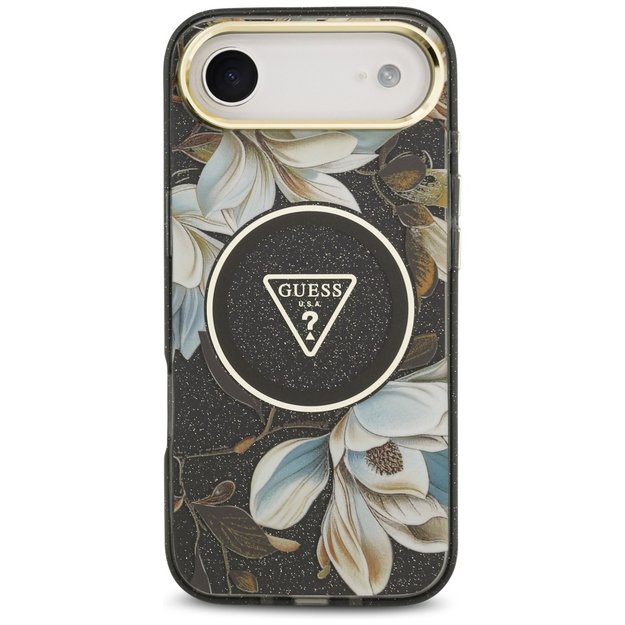 Guess IML Glitter Flowers Triangle MagSafe case for iPhone Air - black 2