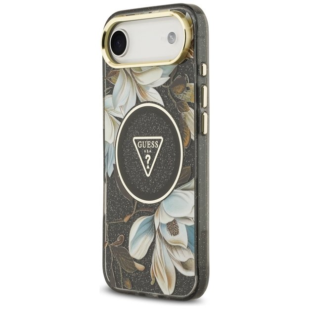 Guess IML Glitter Flowers Triangle MagSafe case for iPhone Air - black 1