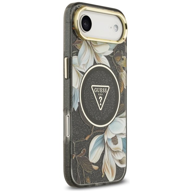 Guess IML Glitter Flowers Triangle MagSafe case for iPhone Air - black 3