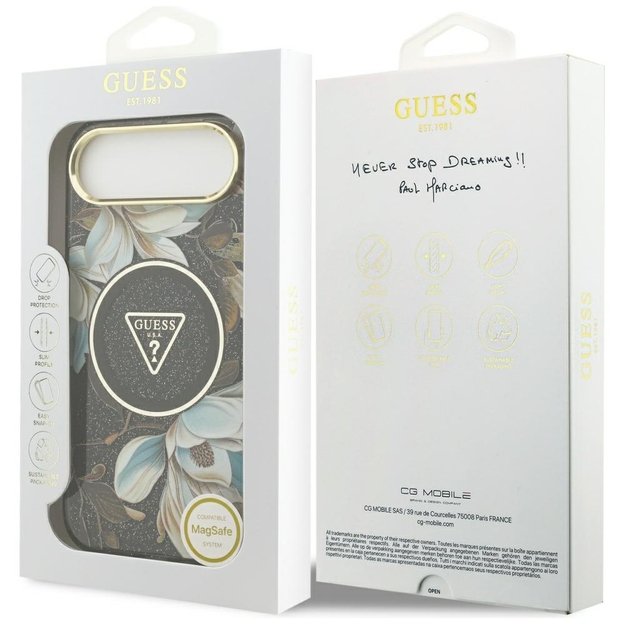 Guess IML Glitter Flowers Triangle MagSafe case for iPhone Air - black 7