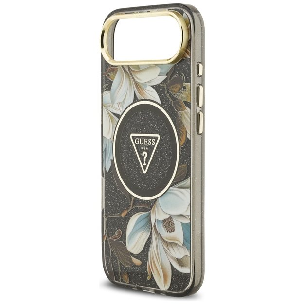 Guess IML Glitter Flowers Triangle MagSafe case for iPhone Air - black 5
