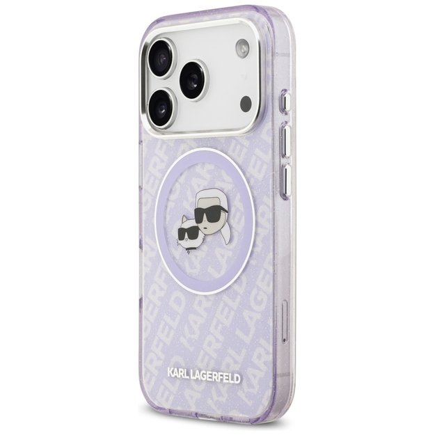 Karl Lagerfeld IML Glitter Karl &amp  Choupette Heads Logo MagSafe Case for iPhone 17 Pro - Purple 1