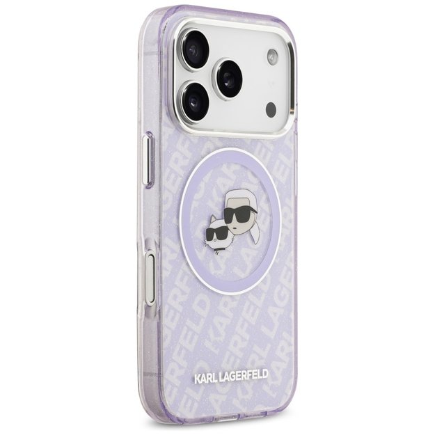 Karl Lagerfeld IML Glitter Karl &amp  Choupette Heads Logo MagSafe Case for iPhone 17 Pro - Purple 3