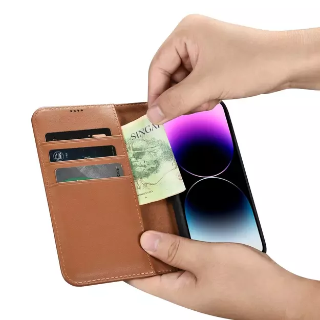 iCarer Wallet Case 2in1 Cover iPhone 14 Pro Max Leather Flip Cover Anti-RFID Brown (WMI14220728-BN) 23