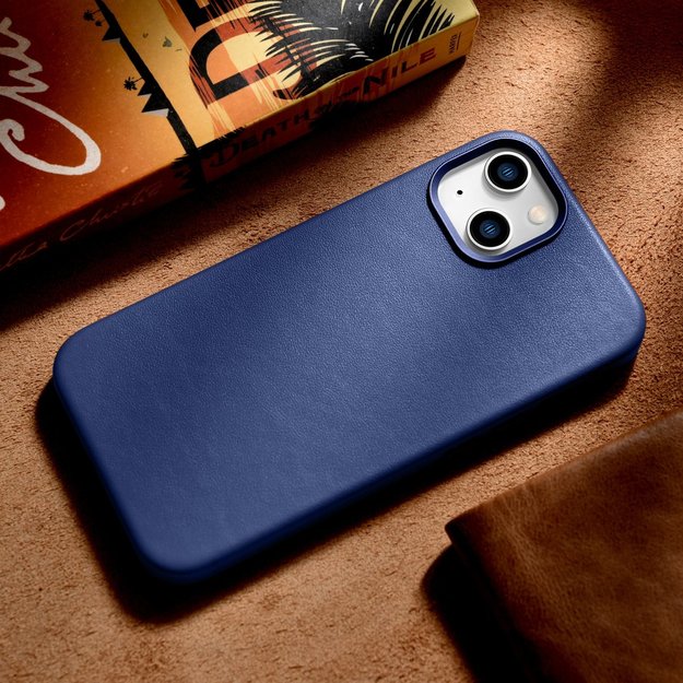 iCarer Case Leather cover for iPhone 14 Plus genuine leather case blue (compatible with MagSafe) 29