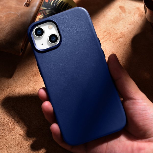 iCarer Case Leather cover for iPhone 14 Plus genuine leather case blue (compatible with MagSafe) 30