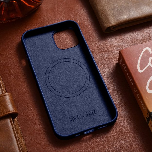 iCarer Case Leather cover for iPhone 14 Plus genuine leather case blue (compatible with MagSafe) 27