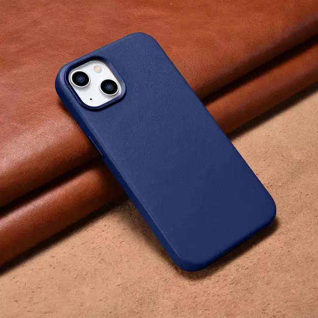 iCarer Case Leather cover for iPhone 14 Plus genuine leather case blue (compatible with MagSafe) 12