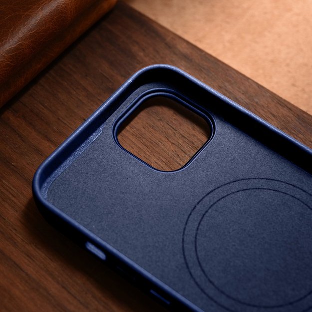iCarer Case Leather cover for iPhone 14 Plus genuine leather case blue (compatible with MagSafe) 32