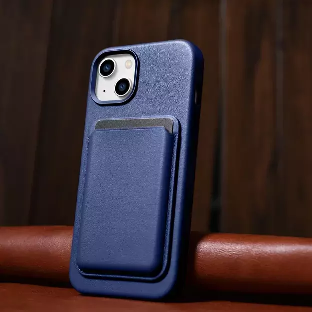 iCarer Case Leather cover for iPhone 14 Plus genuine leather case blue (compatible with MagSafe) 14