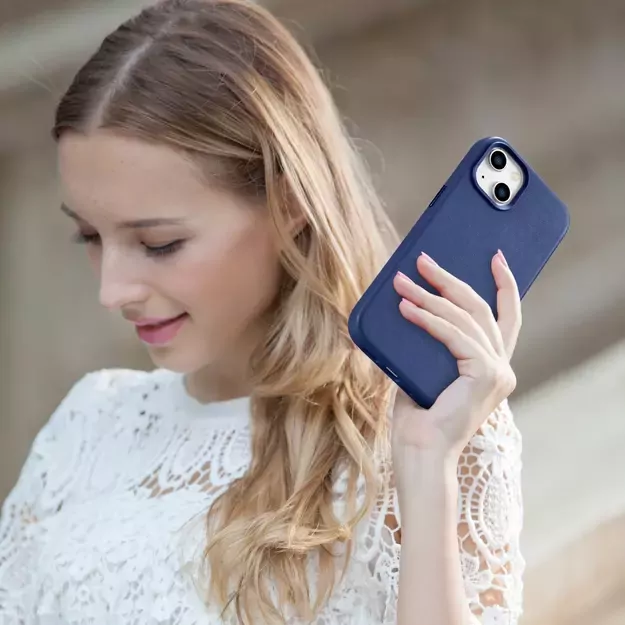 iCarer Case Leather cover for iPhone 14 Plus genuine leather case blue (compatible with MagSafe) 21