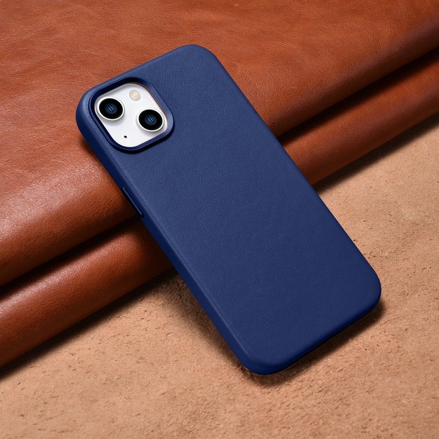 iCarer Case Leather cover for iPhone 14 Plus genuine leather case blue (compatible with MagSafe) 26