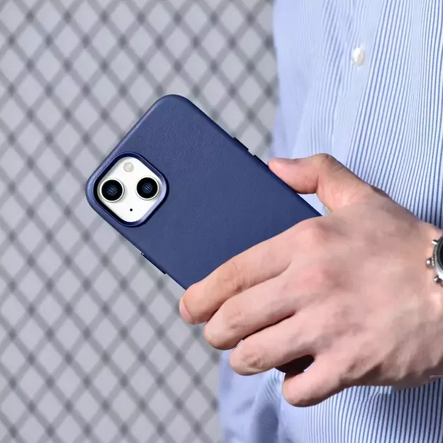 iCarer Case Leather cover for iPhone 14 Plus genuine leather case blue (compatible with MagSafe) 19