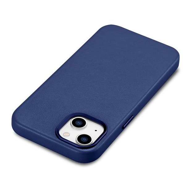 iCarer Case Leather cover for iPhone 14 Plus genuine leather case blue (compatible with MagSafe) 24