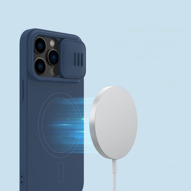 Nillkin CamShield Magnetic Silicone Case iPhone 14 Pro Max Magnetic MagSafe Cover with Camera Protector Blue 16