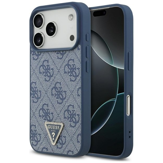 Guess Leather 4G Triangle Strass MagSafe Case for iPhone 17 Pro - Blue