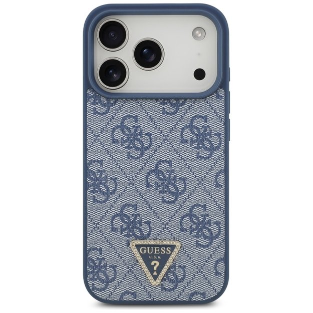 Guess Leather 4G Triangle Strass MagSafe Case for iPhone 17 Pro - Blue 2
