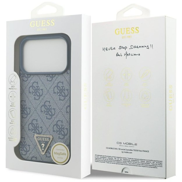 Guess Leather 4G Triangle Strass MagSafe Case for iPhone 17 Pro - Blue 7