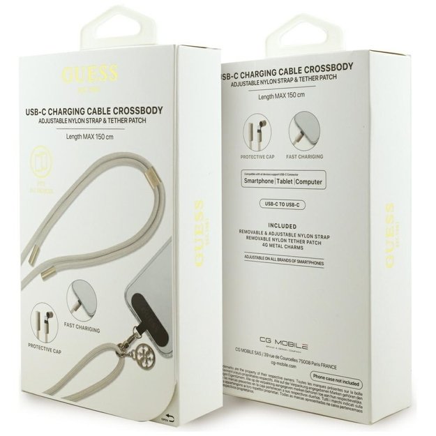 Guess CBDY 4G Charm USB-C / USB-C Cable 150cm - Beige 3