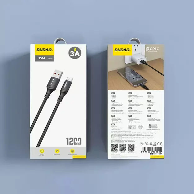 Dudao L3SM USB-A - MicroUSB 3A 1.2m Braided Cable - Black 5