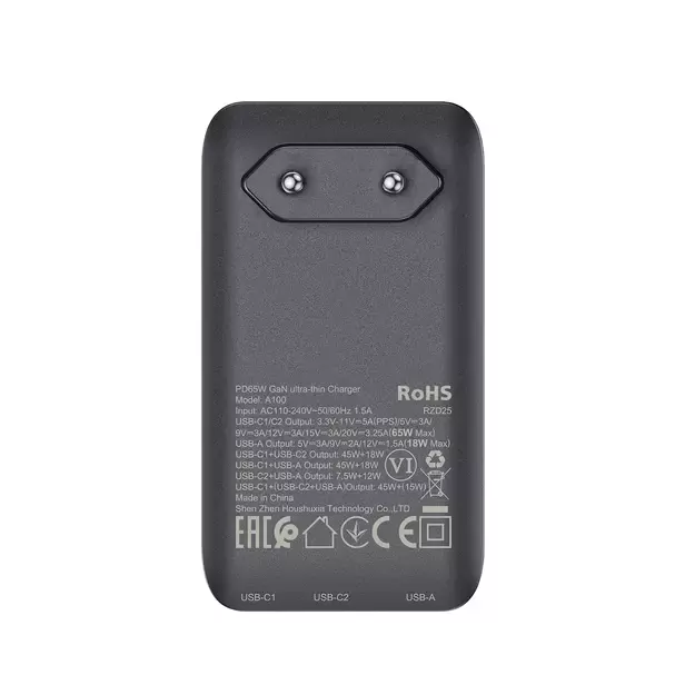 Acefast A100 65W GaN 2 USB-C+ USB-A Charger Ultra Slim - Black 15