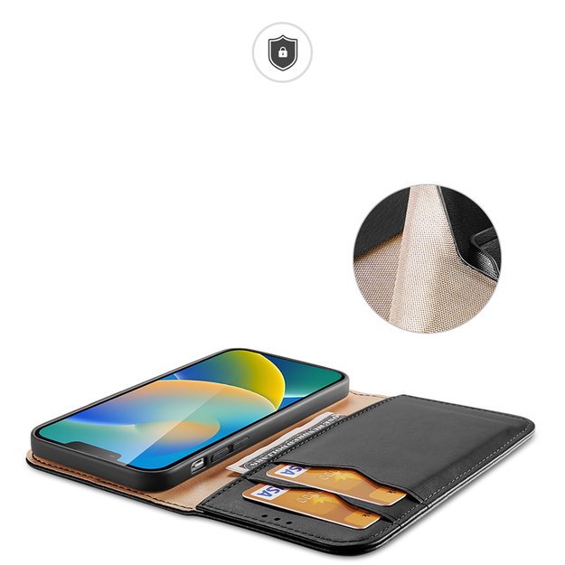 Dux Ducis Hivo Leather Flip Cover Genuine Leather Wallet for Cards and Documents iPhone 14 Plus Black 29