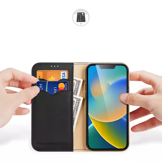 Dux Ducis Hivo Leather Flip Cover Genuine Leather Wallet for Cards and Documents iPhone 14 Plus Black 2