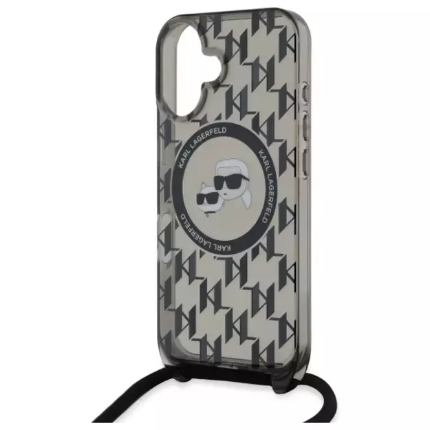 Karl Lagerfeld IML Crossbody Monogram Karl &amp  Choupette Head MagSafe iPhone 16 Case - Black 4