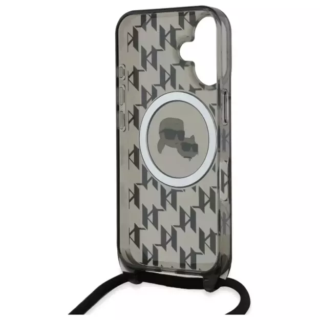 Karl Lagerfeld IML Crossbody Monogram Karl &amp  Choupette Head MagSafe iPhone 16 Case - Black 5