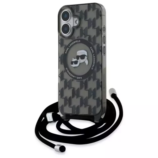 Karl Lagerfeld IML Crossbody Monogram Karl &amp  Choupette Head MagSafe iPhone 16 Case - Black