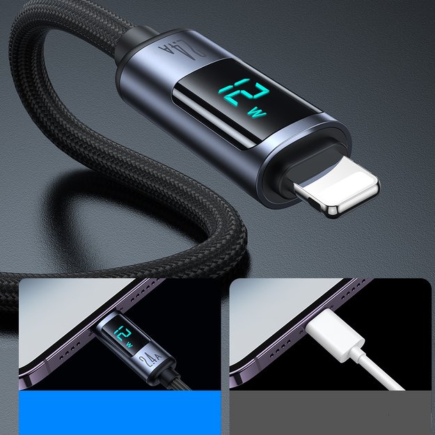 Joyroom Prism Series A16 Lightning / USB-A Cable 2.4A 1.2m with LED Display - Black 4