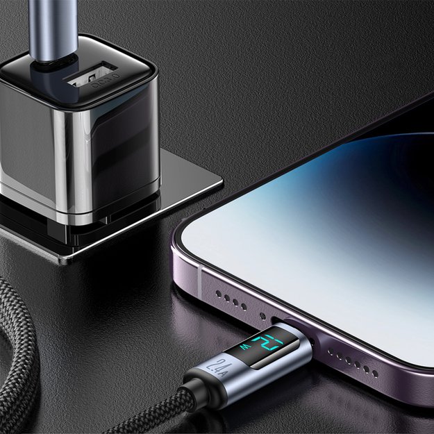 Joyroom Prism Series A16 Lightning / USB-A Cable 2.4A 1.2m with LED Display - Black 2