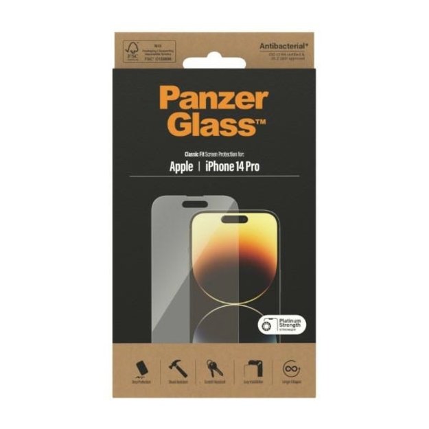 PanzerGlass Classic Fit antibacterial glass for iPhone 14 Pro 5