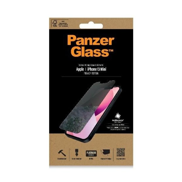 PanzerGlass Standard Super+ antibacterial privatizing tempered glass for iPhone 13 mini 1