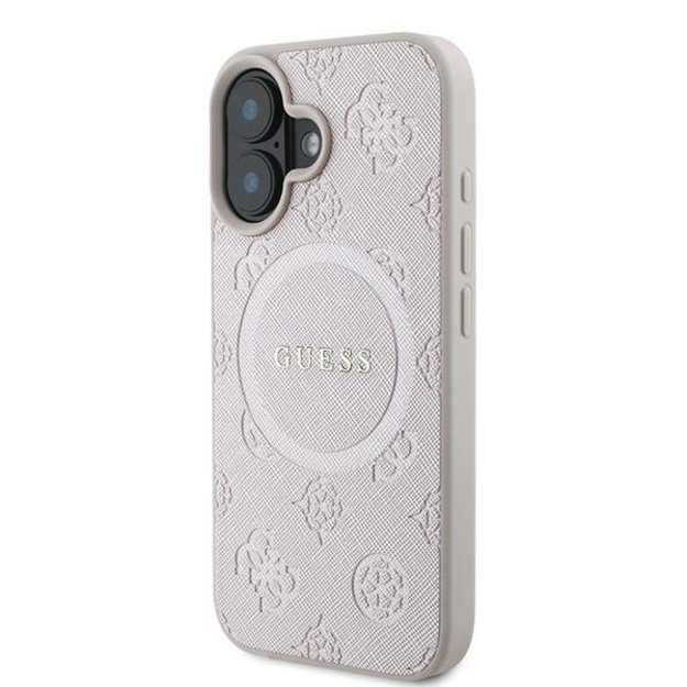 Guess Saffiano Peony Classic Logo MagSafe iPhone 16 Plus Case - Pink 1