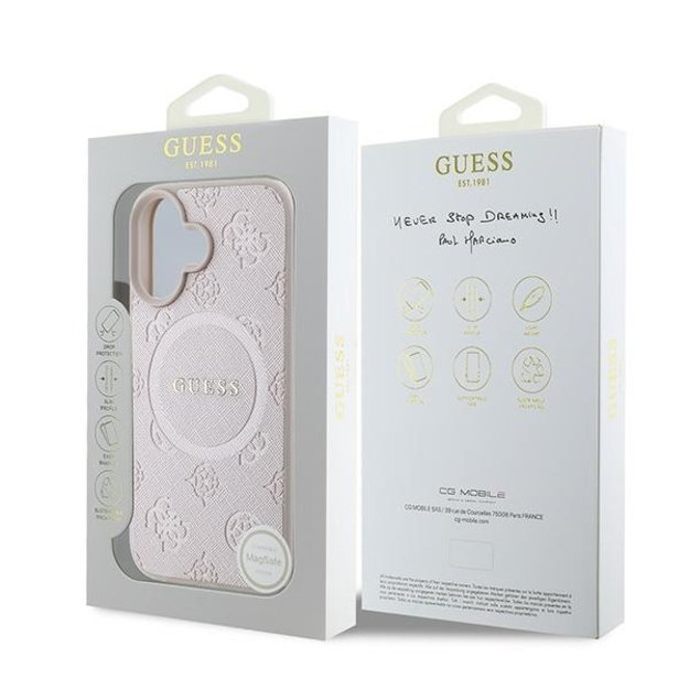 Guess Saffiano Peony Classic Logo MagSafe iPhone 16 Plus Case - Pink 7