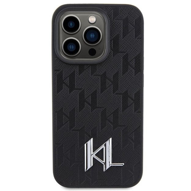 Karl Lagerfeld Leather Monogram Hot Stamp Metal Logo case for iPhone 15 Pro - black 2