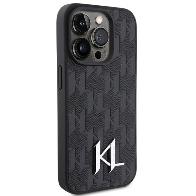 Karl Lagerfeld Leather Monogram Hot Stamp Metal Logo case for iPhone 15 Pro - black 3