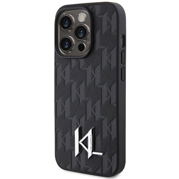 Karl Lagerfeld Leather Monogram Hot Stamp Metal Logo case for iPhone 15 Pro - black 1