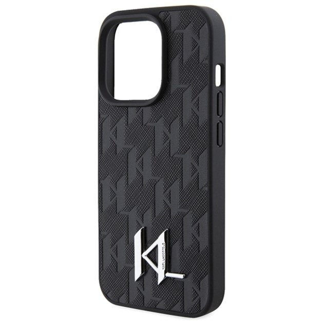 Karl Lagerfeld Leather Monogram Hot Stamp Metal Logo case for iPhone 15 Pro - black 5