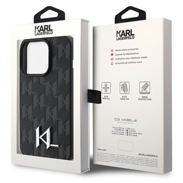Karl Lagerfeld Leather Monogram Hot Stamp Metal Logo case for iPhone 15 Pro - black 7